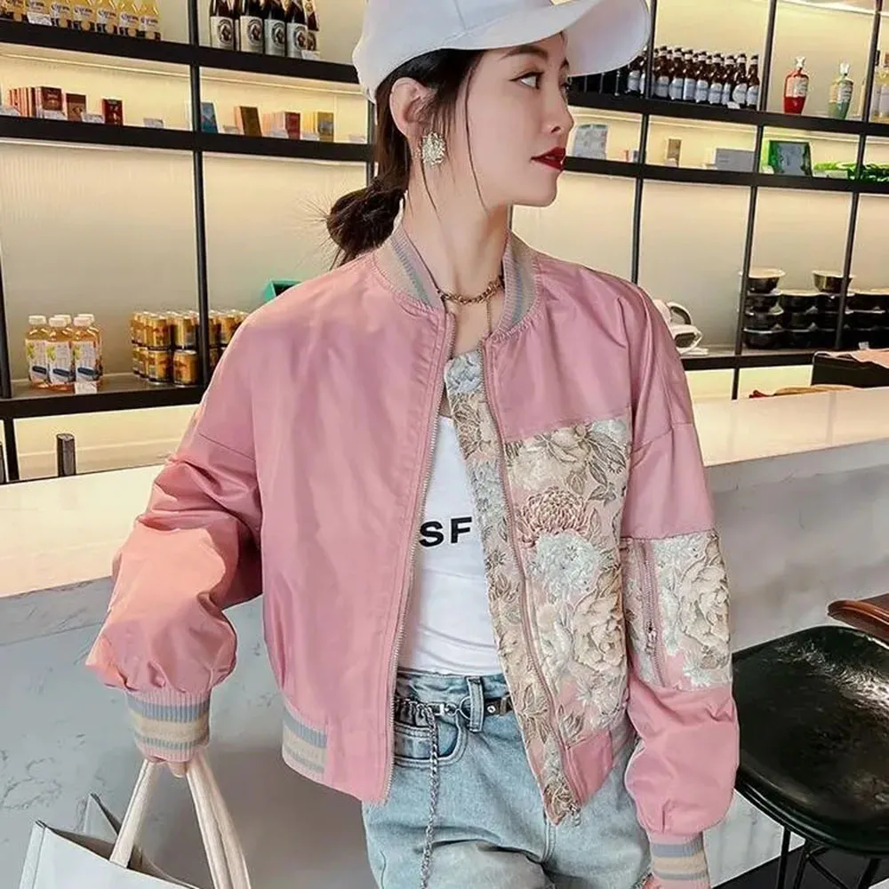 Spring O-neck Zipper Embroidery Jacket Women Flower Pattern Sweet Long Sleeve Coat Women Baseball Uniform Casual Female Outwear
Spring O-neck Zipper Embroidery Jacket Women Flower Pattern Sweet Long Sleeve Coat Women Baseball Uniform Casual Female Outwear