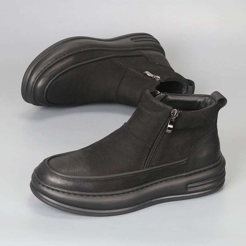 New Black Cowhide Trendy Short Boots Fashionable And Personalized Versatile Casual High Top Thick Sole And Elevated Shoes
New Black Cowhide Trendy Short Boots Fashionable And Personalized Versatile Casual High Top Thick Sole And Elevated Shoes