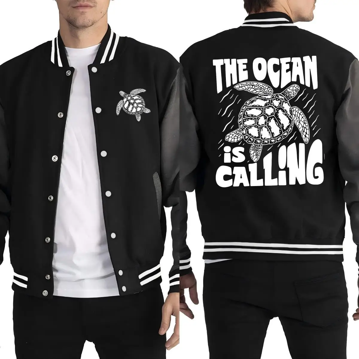 The Ocean Is Calling Creative Turtle Printing Man Baseball Uniform Fashion Casual Jackets Loose Autumn Clothes Street Fleece Top
The Ocean Is Calling Creative Turtle Printing Man Baseball Uniform Fashion Casual Jackets Loose Autumn Clothes Street Fleece Top