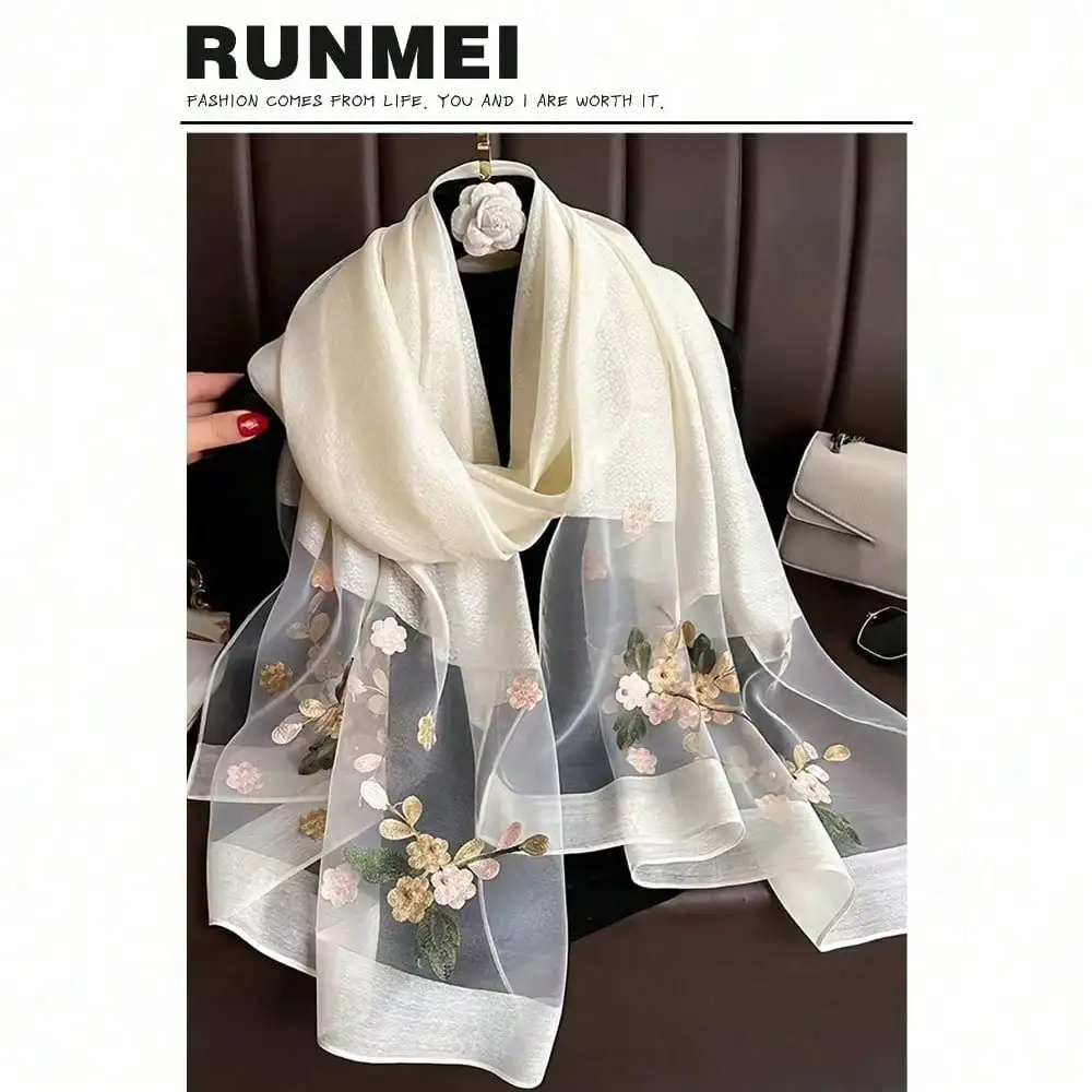 1pc Women Elegant Cutout Faux Pearl & Lattice Pattern Silk Scarf, Solid Color Shawl, Casual Headscarf & Neck Scarf,
1pc Women Elegant Cutout Faux Pearl & Lattice Pattern Silk Scarf, Solid Color Shawl, Casual Headscarf & Neck Scarf,