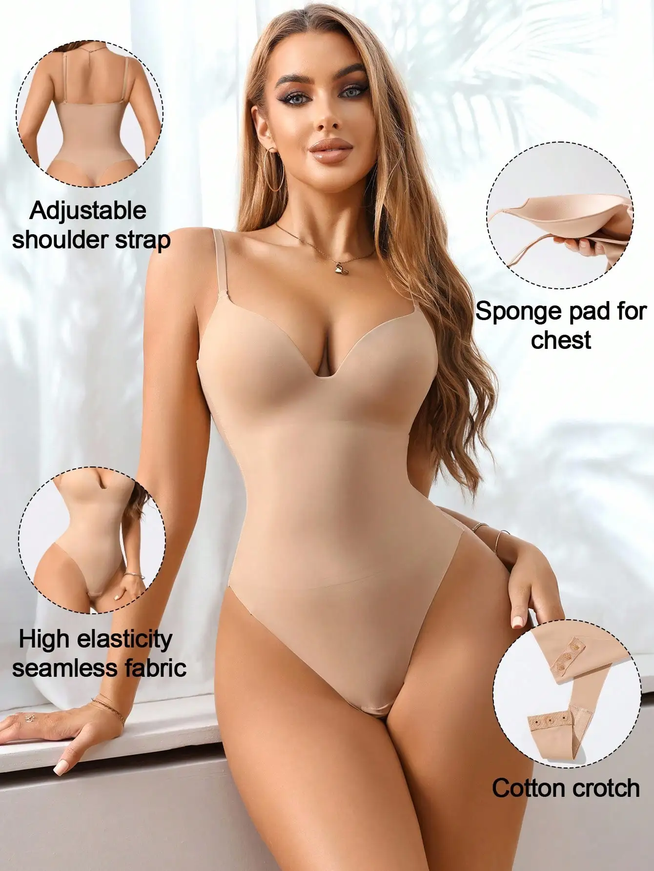 Women's Nude Seamless Shapewear Bodysuit with Adjustable Straps & Cotton Crotch
Women's Nude Seamless Shapewear Bodysuit with Adjustable Straps & Cotton Crotch
