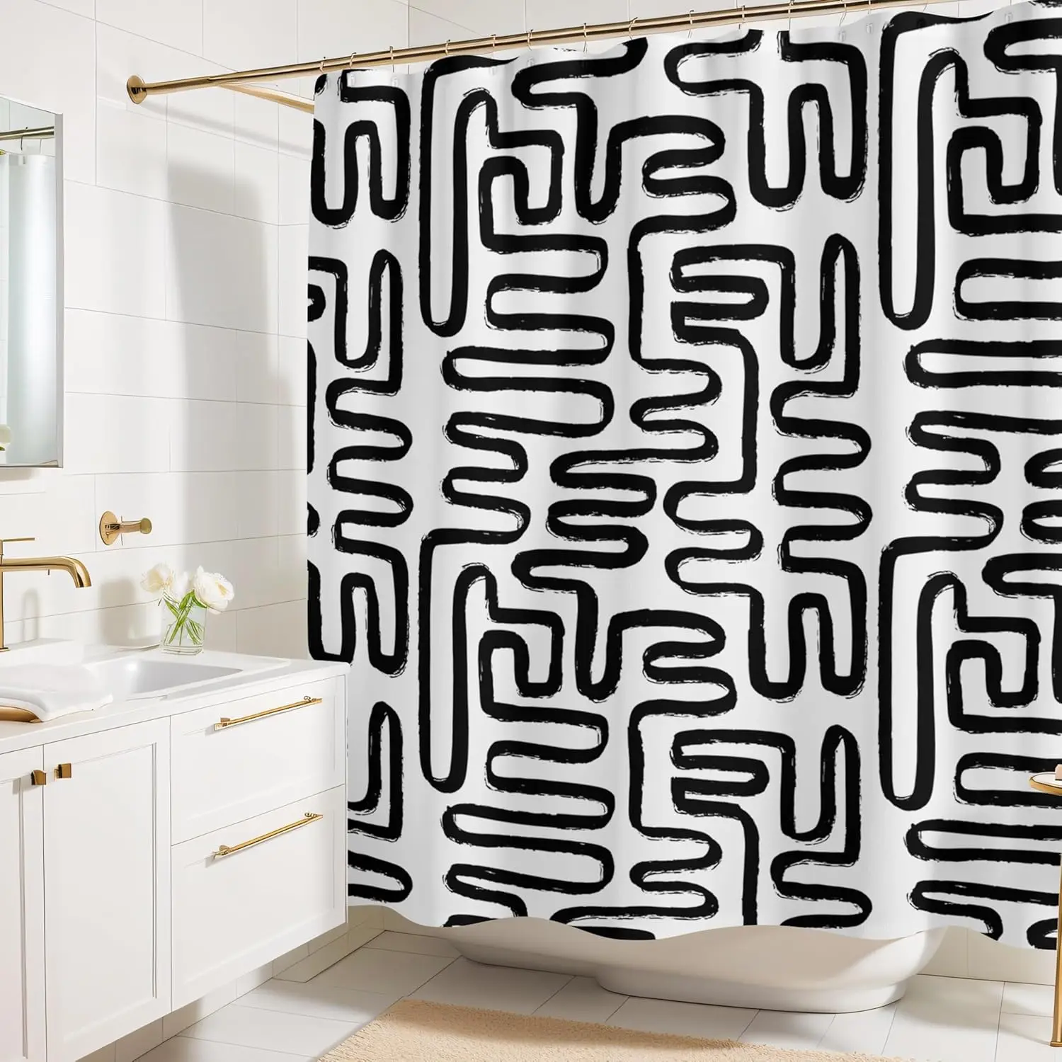 Black and White Abstract Shower Curtain – 72x72 Boho Bathroom Curtain with Hand-Painted Minimalist Design, Modern Scandinavian
Black and White Abstract Shower Curtain – 72x72 Boho Bathroom Curtain with Hand-Painted Minimalist Design, Modern Scandinavian