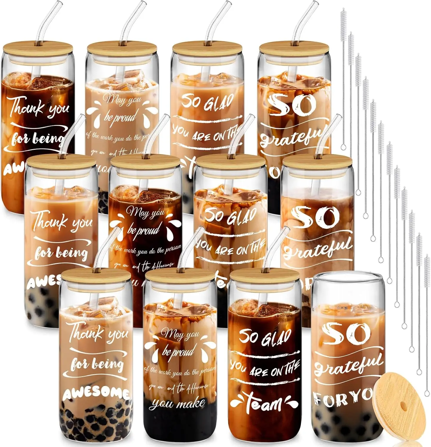 12-Pack Inspirational Glass Cups with Lids and Straws, Perfect for Employee and Coworker Appreciation Gifts
12-Pack Inspirational Glass Cups with Lids and Straws, Perfect for Employee and Coworker Appreciation Gifts
