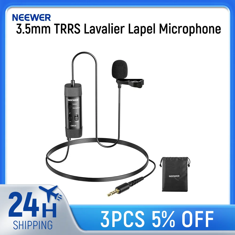 NEEWER 3.5mm TRRS Lavalier Lapel Microphone Plug & Play Mini Clip on Mic Omnidirectional Condenser for Camera Phone PC CM10
NEEWER 3.5mm TRRS Lavalier Lapel Microphone Plug & Play Mini Clip on Mic Omnidirectional Condenser for Camera Phone PC CM10