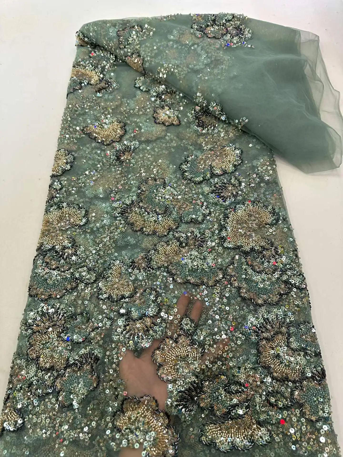 Luxury Hand Beaded Lace Fabric for Bridal High-End Wedding Tulle with French Nigerian Sequins Beads Embroidery 5 Yards
Luxury Hand Beaded Lace Fabric for Bridal High-End Wedding Tulle with French Nigerian Sequins Beads Embroidery 5 Yards