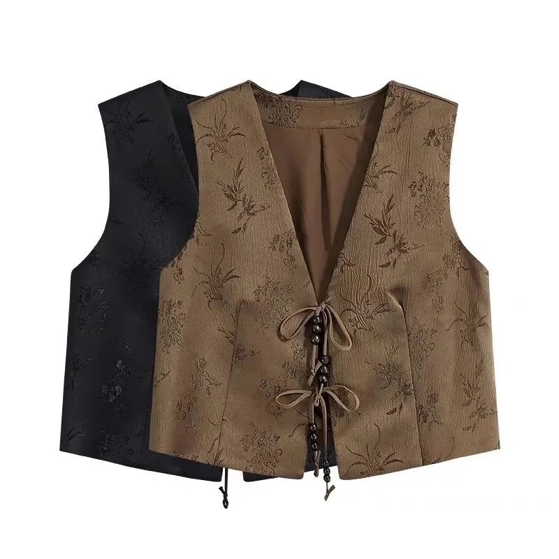 Chinese Style Retro Jacquard Lace Up Vest Women's Vest Outerwear Short Sleeveless Camisole Jacket Coat Top Mommy Outfit
Chinese Style Retro Jacquard Lace Up Vest Women's Vest Outerwear Short Sleeveless Camisole Jacket Coat Top Mommy Outfit