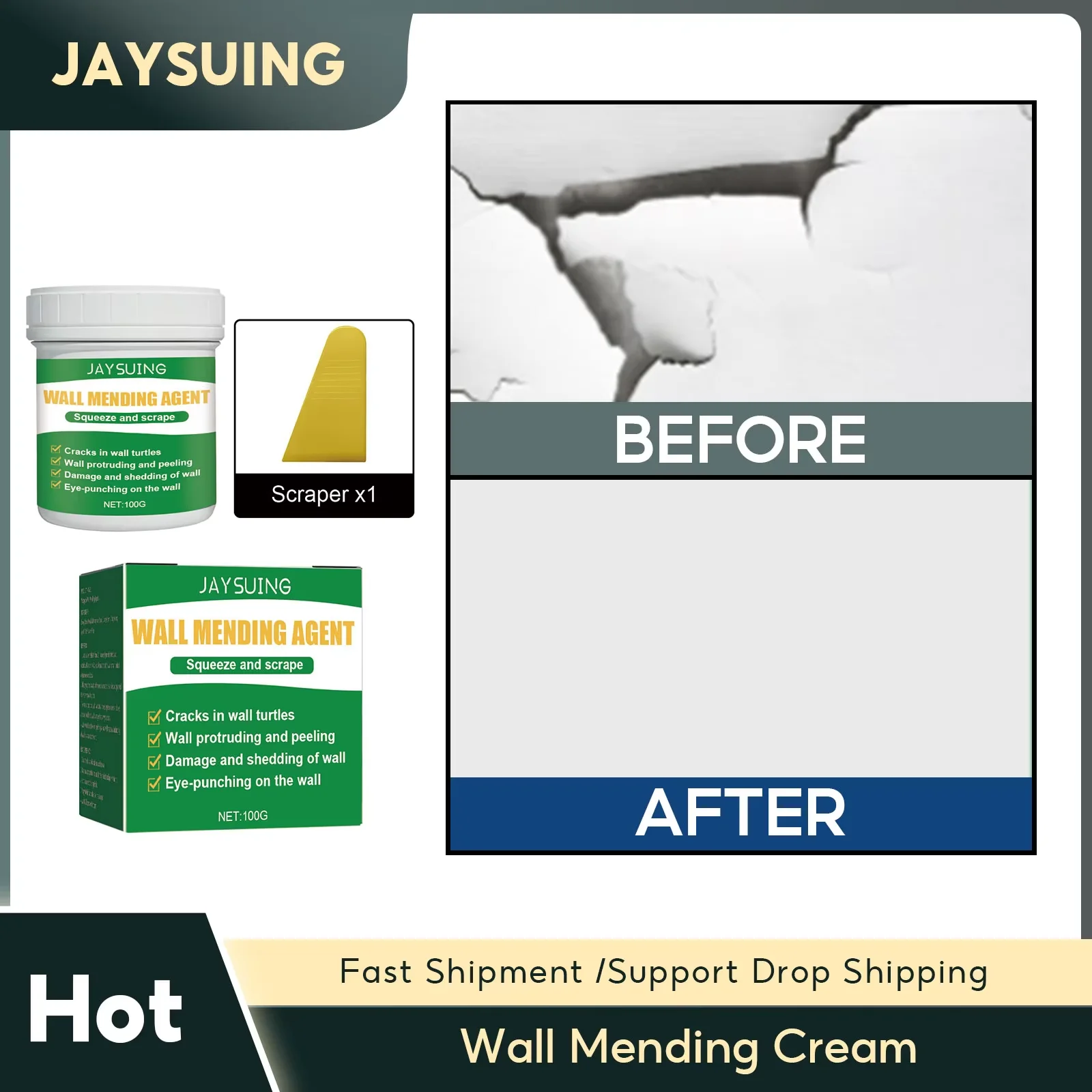 Wall Mending Cream Quick-Drying Graffiti Restorer With Scraper Grout Beautiful Sealant For Cracked Mouldproof Wall Repair Paste
Wall Mending Cream Quick-Drying Graffiti Restorer With Scraper Grout Beautiful Sealant For Cracked Mouldproof Wall Repair Paste