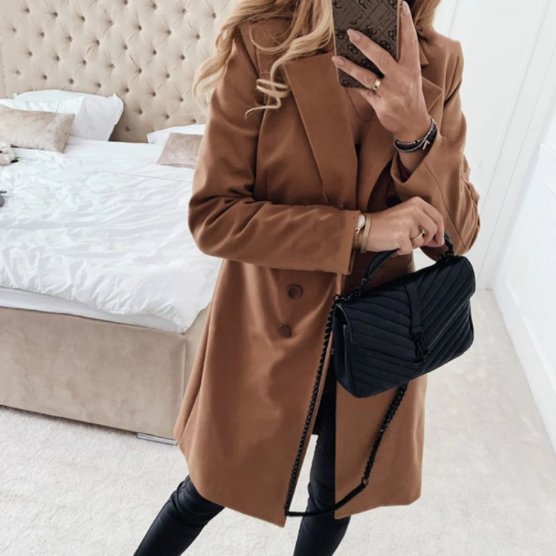 2023 Long Wool Blends Coat Overcoat Women Winter Spring Lapel Double Button Woolen Coats Fashion Solid Slim Outerwear Female
2023 Long Wool Blends Coat Overcoat Women Winter Spring Lapel Double Button Woolen Coats Fashion Solid Slim Outerwear Female