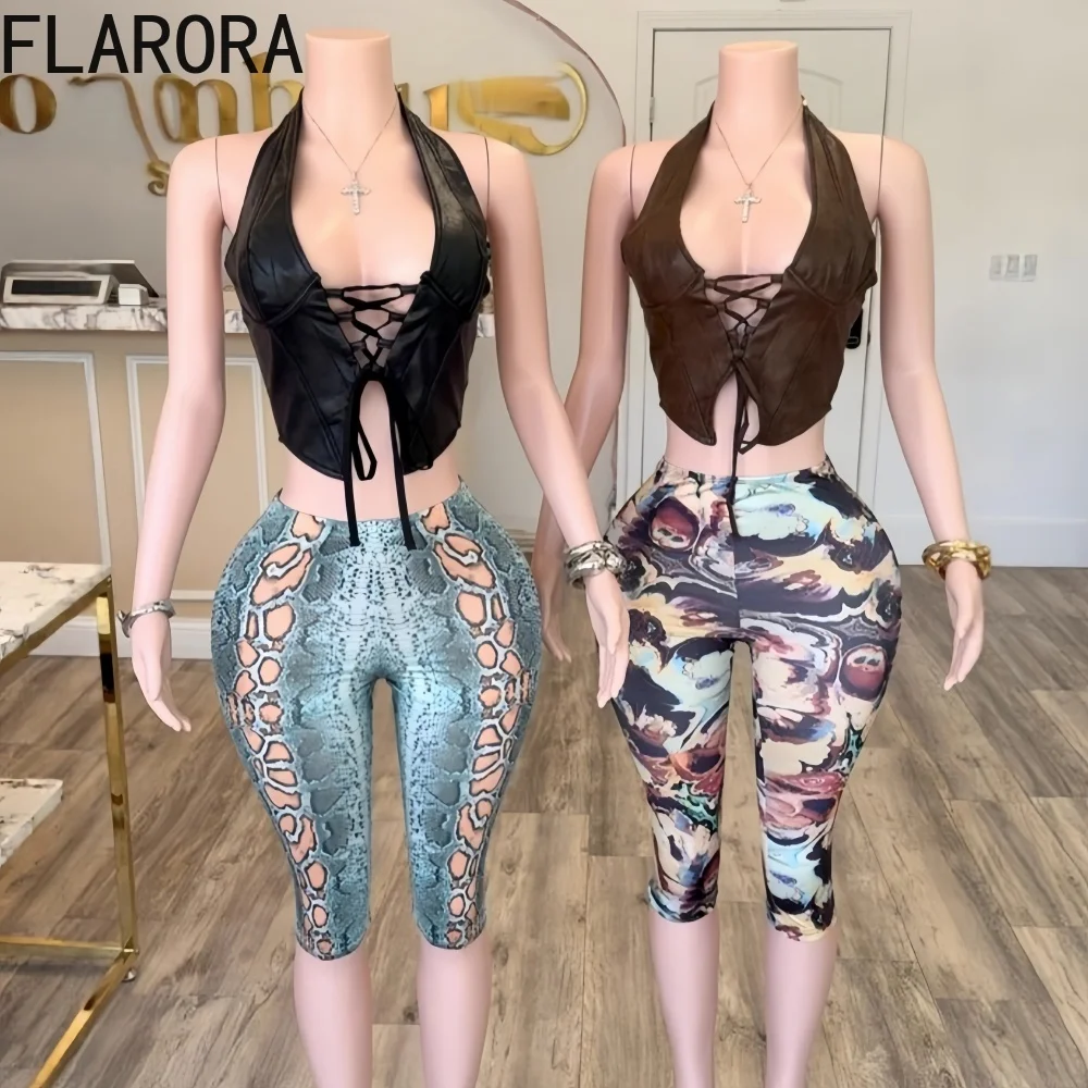FLARORA Fashion Y2k Print 2 Pcs Sets Woman V Neck Halter Sleeveless Bandage Crop Tops And Skinny Shorts Outfits Fancy Streetwear
FLARORA Fashion Y2k Print 2 Pcs Sets Woman V Neck Halter Sleeveless Bandage Crop Tops And Skinny Shorts Outfits Fancy Streetwear