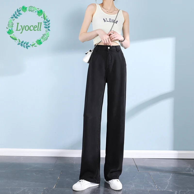Summer Women's Black Wide Leg Lyocell Jeans High Waist Loose Straight Denim Pants Thin Cooling Casual Trousers Extended Length
Summer Women's Black Wide Leg Lyocell Jeans High Waist Loose Straight Denim Pants Thin Cooling Casual Trousers Extended Length