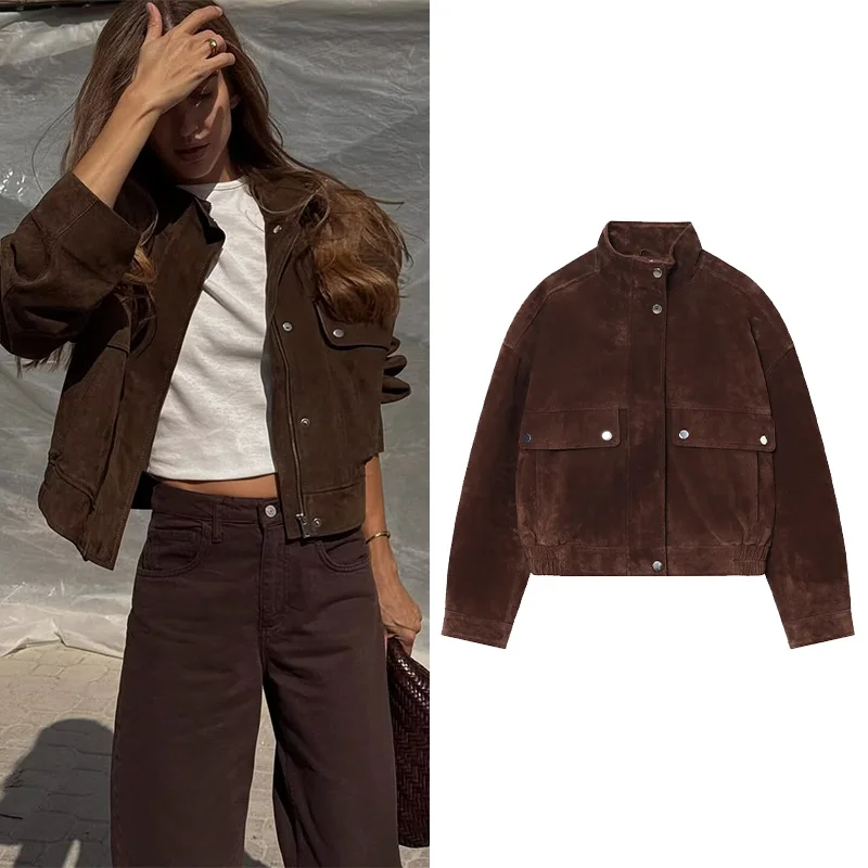 Women Jacket with Pockets Autumn High Collar Long Sleeve Button Suede Leather Women's Jacket Lady Coats Causal Female Chic Tops
Women Jacket with Pockets Autumn High Collar Long Sleeve Button Suede Leather Women's Jacket Lady Coats Causal Female Chic Tops