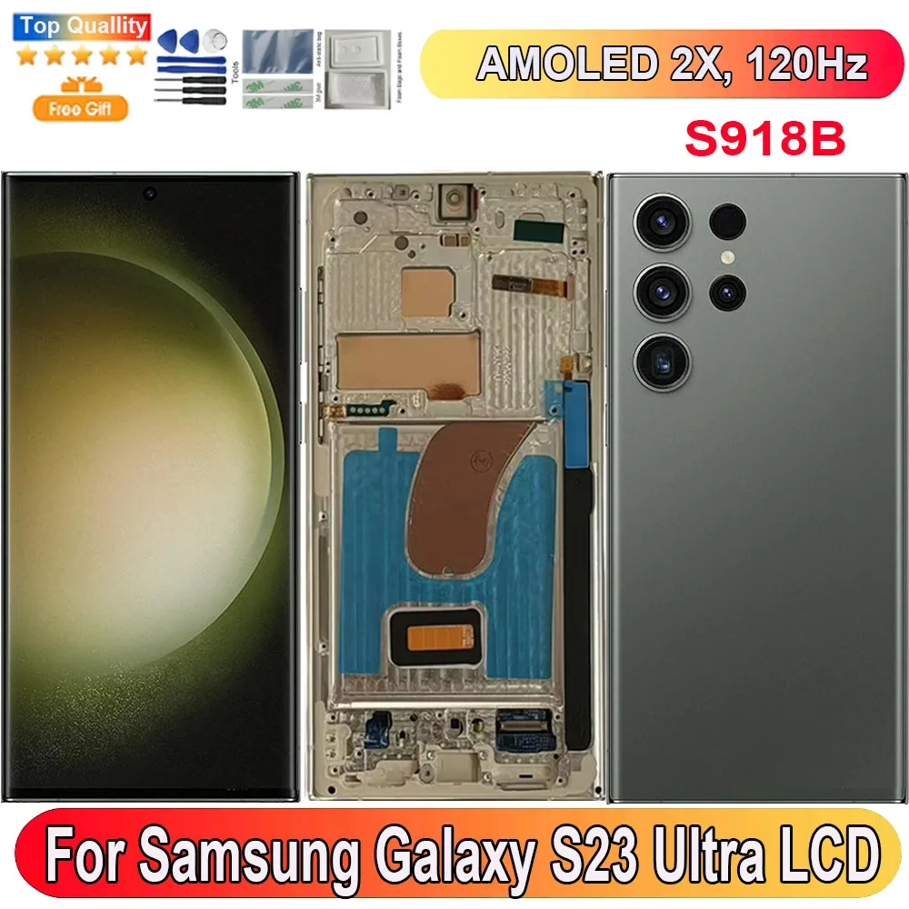 OriginSize 120Hz For Samsung Galaxy S23 Ultra LCD Display Screen Touch Panel Digitizer Replacement Parts Screen With Frame S918B
OriginSize 120Hz For Samsung Galaxy S23 Ultra LCD Display Screen Touch Panel Digitizer Replacement Parts Screen With Frame S918B