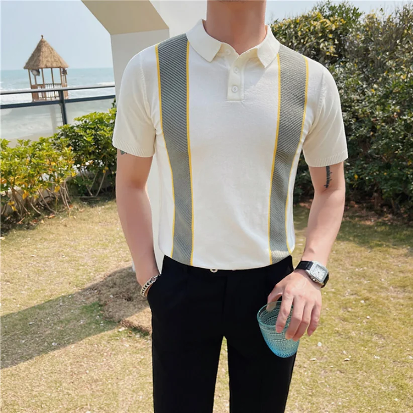 2023 Men's Summer Casual Short Sleeves Ice Silk Knitting Polo Shirts/Male Slim Fit High Quality Stripe Fashion Shirts 4XL
2023 Men's Summer Casual Short Sleeves Ice Silk Knitting Polo Shirts/Male Slim Fit High Quality Stripe Fashion Shirts 4XL