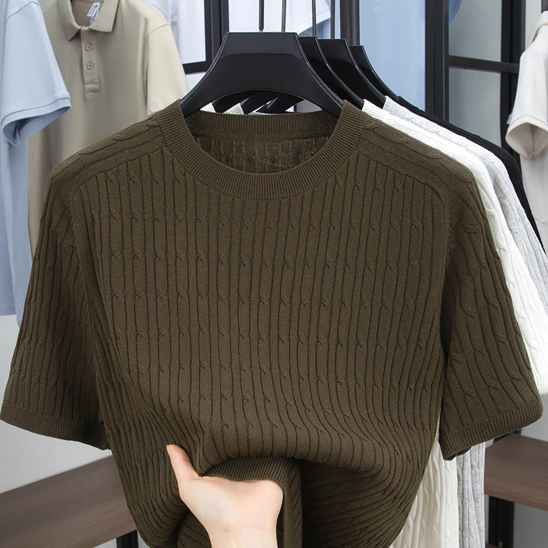 Summer Short Sleeved T-shirt Men's Round Neck Knitted Twisted Flower Light Luxury Vintage Style Summer Breathable Linen Top
Summer Short Sleeved T-shirt Men's Round Neck Knitted Twisted Flower Light Luxury Vintage Style Summer Breathable Linen Top
