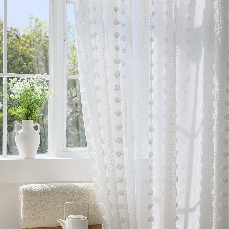 3D White Pompom Embroidery Tulle Curtains For Living Room Modern Striped Sheer Voile Curtain For Cute Childrens Bedroom Decor
3D White Pompom Embroidery Tulle Curtains For Living Room Modern Striped Sheer Voile Curtain For Cute Childrens Bedroom Decor