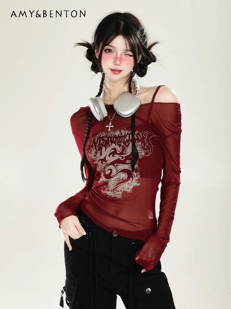2025 Spring Summer American Style Red Black Sweet Spicy Girl Mesh Thin Sunscreen Off-Shoulder Long Sleeve Tops
2025 Spring Summer American Style Red Black Sweet Spicy Girl Mesh Thin Sunscreen Off-Shoulder Long Sleeve Tops