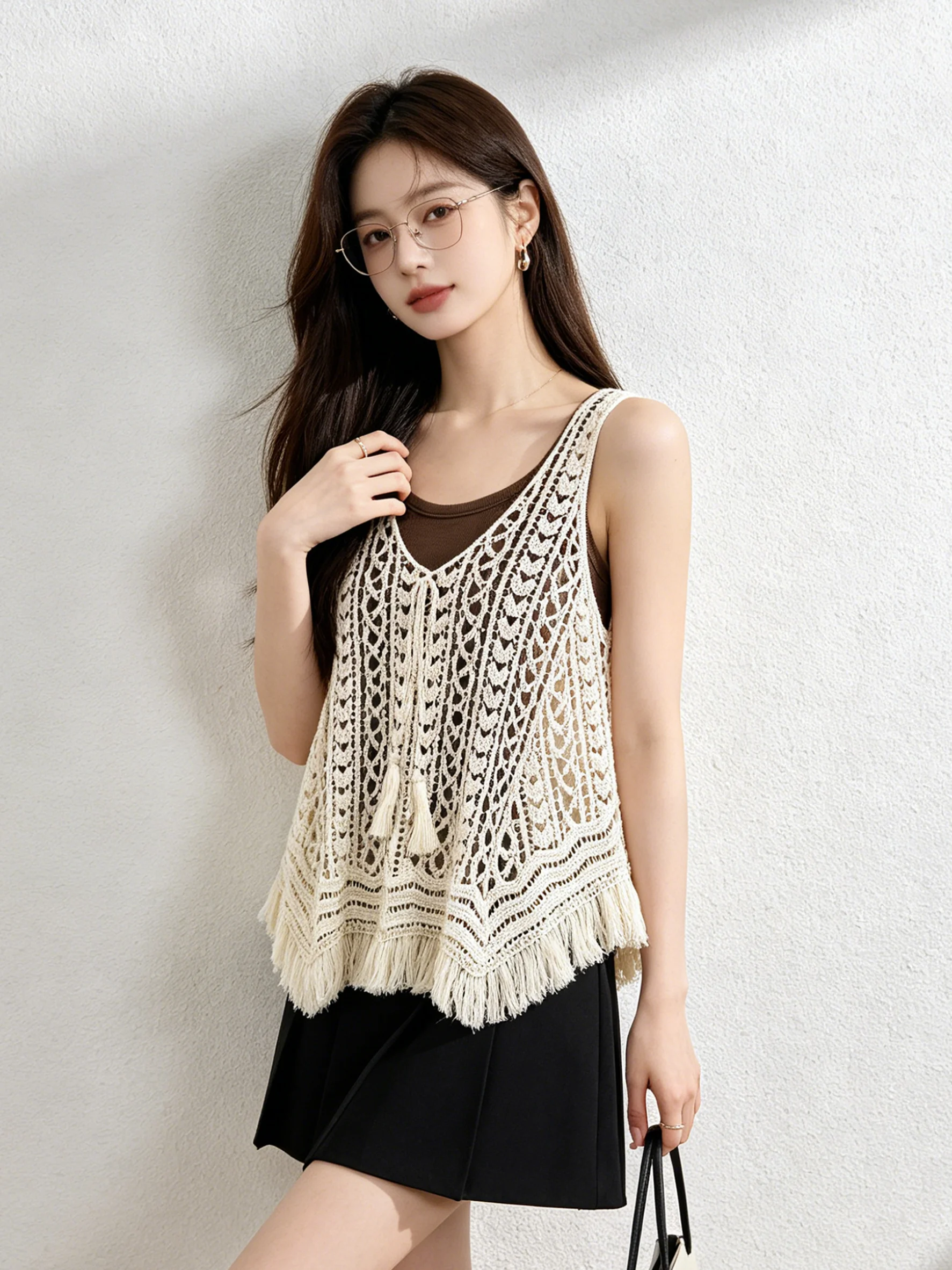 Bohemian Style Knitted Hollow out Fringed Vest Women's Summer Two-Piece Set Layered Slimming Strap Holiday Age-Defying
Bohemian Style Knitted Hollow out Fringed Vest Women's Summer Two-Piece Set Layered Slimming Strap Holiday Age-Defying