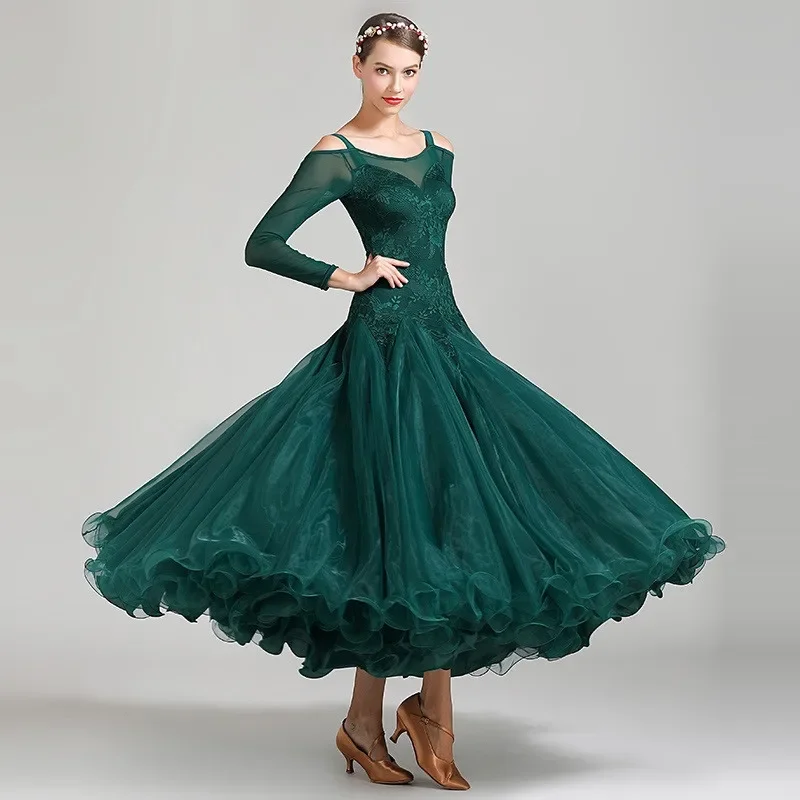 Dark Green Shoulder-straps Lace Flower Pattern Long Ballroom Dance Dress For Women Waltz Dress Dancing Clothes Tango Costumes
Dark Green Shoulder-straps Lace Flower Pattern Long Ballroom Dance Dress For Women Waltz Dress Dancing Clothes Tango Costumes