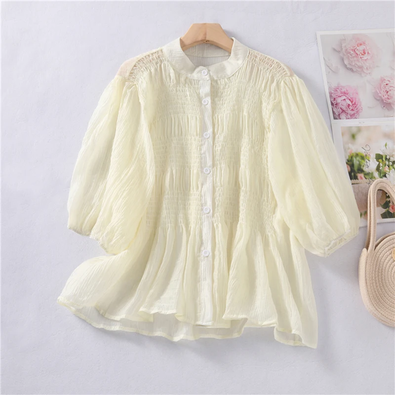 Pleated Tops Shirts Women 2025 New Long Sleeve Buttons Loose Casual Female Blouse Korean Fashion
Pleated Tops Shirts Women 2025 New Long Sleeve Buttons Loose Casual Female Blouse Korean Fashion