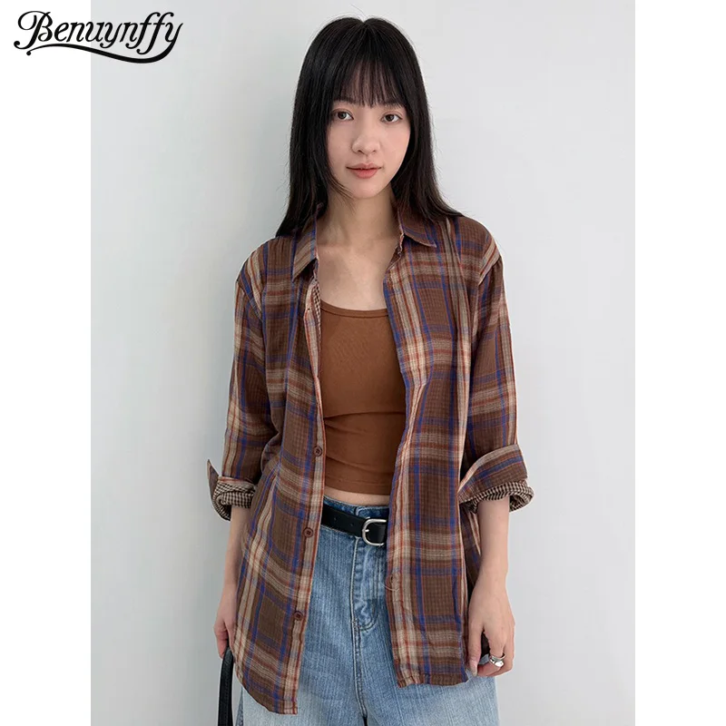 Benuynffy Retro Single Breasted Loose Plaid Shirts Women 2026 Spring New Casual Long Sleeved Street Female Blouses Tops
Benuynffy Retro Single Breasted Loose Plaid Shirts Women 2026 Spring New Casual Long Sleeved Street Female Blouses Tops