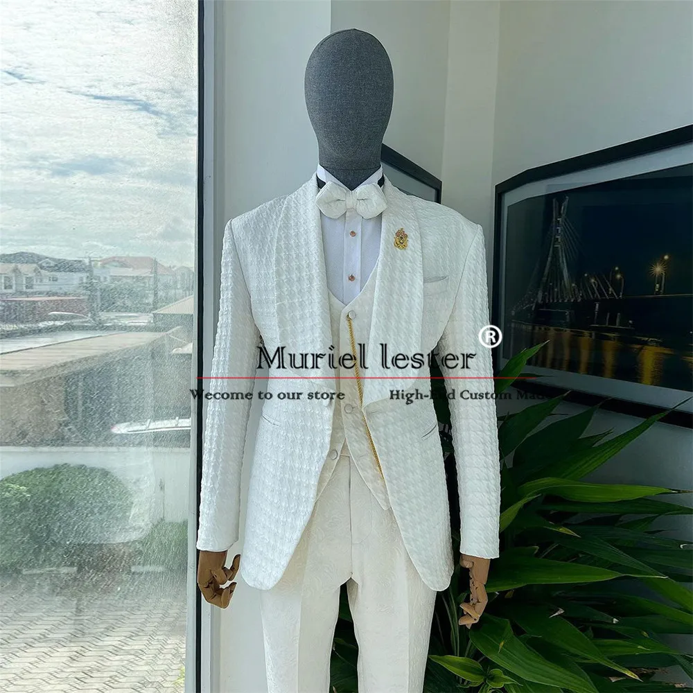 Elegant Ivory Groom Wedding Suit Slim Fit Square Pattern Jacquard Jacket Vest Pants 3 Pieces Formal Man Party Groom Tuxedos 2024
Elegant Ivory Groom Wedding Suit Slim Fit Square Pattern Jacquard Jacket Vest Pants 3 Pieces Formal Man Party Groom Tuxedos 2024