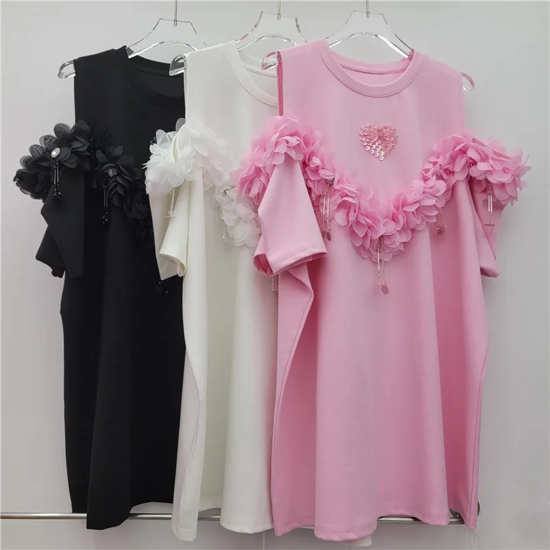 2025 Summer New Fashion Long T-shirt Off Shoulder Petal Mesh Splicing Short Sleeve T-shirt Women's Loose Round Neck Top
2025 Summer New Fashion Long T-shirt Off Shoulder Petal Mesh Splicing Short Sleeve T-shirt Women's Loose Round Neck Top