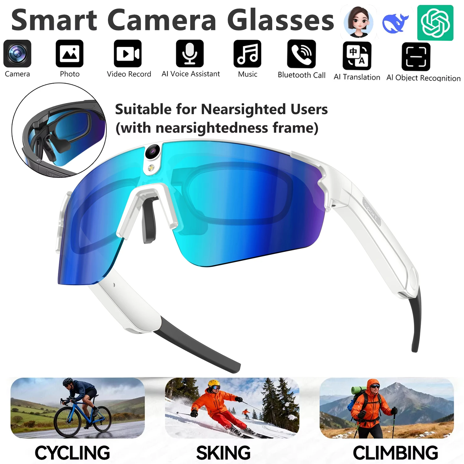 Cycling AI Smart Glasses 4K HD 800W Camera Bluetooth Call Translation Anti-shake Sunglasses Men Women Anit IP66 Waterproof Music
Cycling AI Smart Glasses 4K HD 800W Camera Bluetooth Call Translation Anti-shake Sunglasses Men Women Anit IP66 Waterproof Music