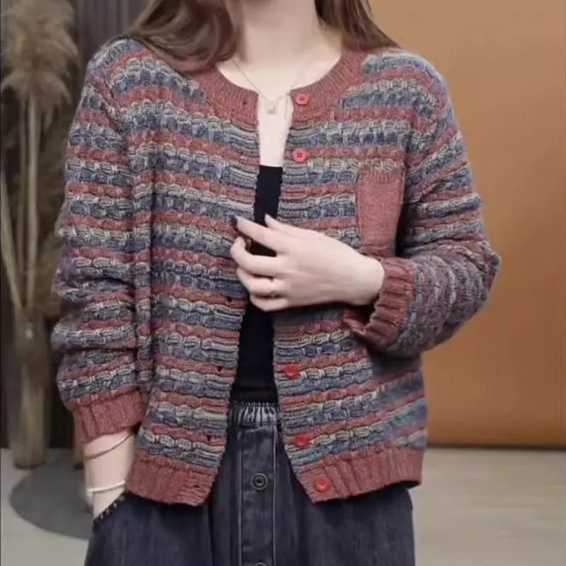 Vintage Ethnic Style Autumn Winter Sweaters Coats Women O-Neck Striped Single Breasted Fashion Long Sleeve Cardigan Knitted Tops
Vintage Ethnic Style Autumn Winter Sweaters Coats Women O-Neck Striped Single Breasted Fashion Long Sleeve Cardigan Knitted Tops