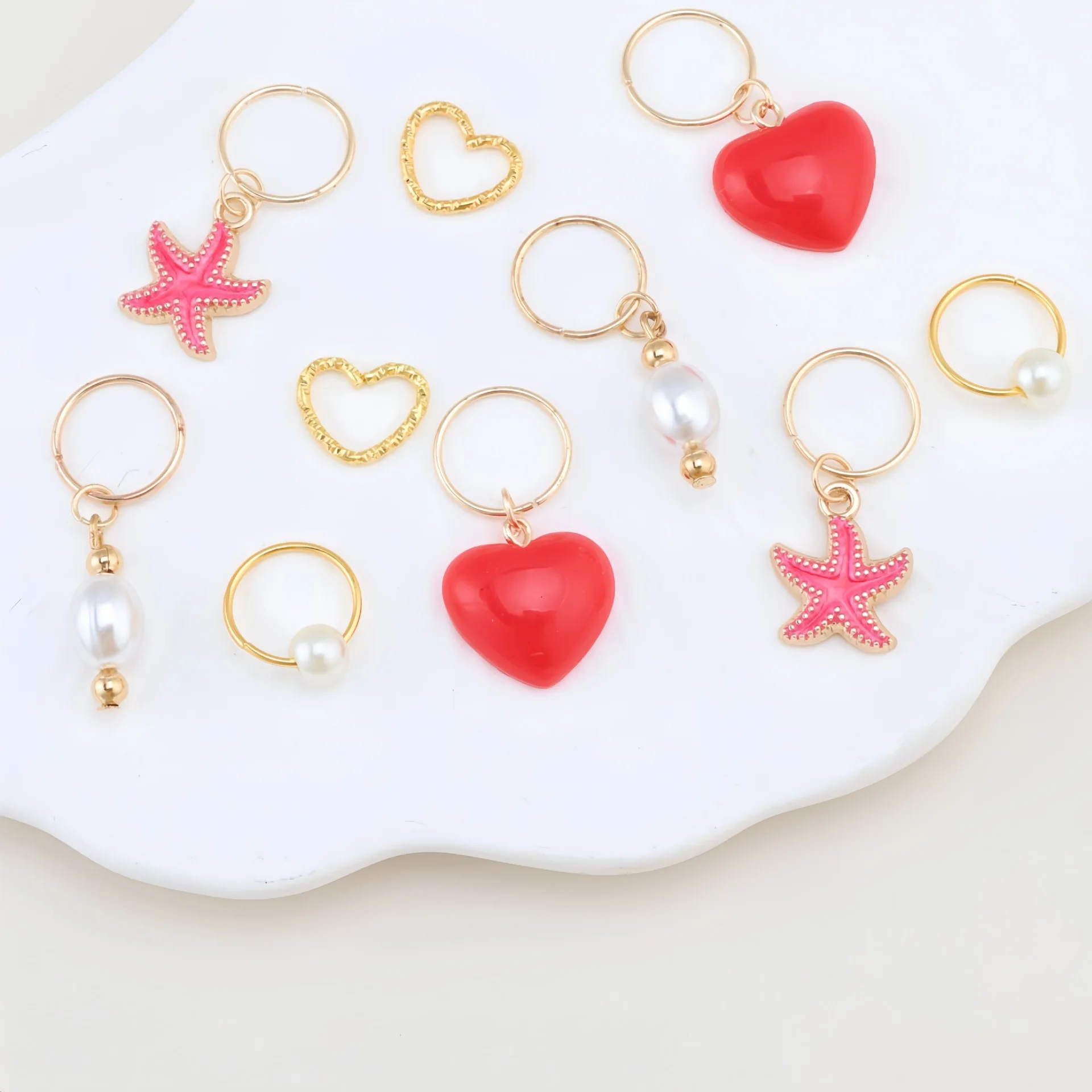10Pcs Ethnic Red Heart Starfish Pearl Hair Cuffs Set Braid Rings for Women Girls Fresh Style Accessory Findings
10Pcs Ethnic Red Heart Starfish Pearl Hair Cuffs Set Braid Rings for Women Girls Fresh Style Accessory Findings