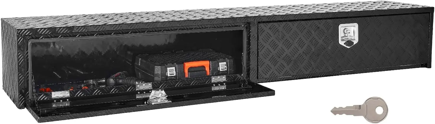 Truck Tool Box, 88 x 16 x 13 Inch, Black Aluminum Tread Topsider Toolbox with Dual Drop Doors, Heavy Duty Lockable Storage
Truck Tool Box, 88 x 16 x 13 Inch, Black Aluminum Tread Topsider Toolbox with Dual Drop Doors, Heavy Duty Lockable Storage