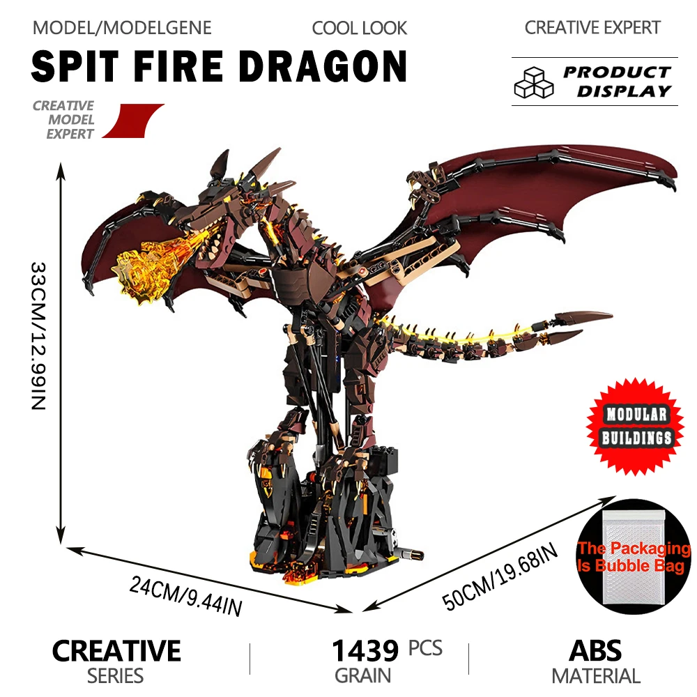 Mechanical Fire-breathing Dinosaur Model Building Blocks Bricks Component Matching Layout Desktop Ornament Collectible Toy Gift
Mechanical Fire-breathing Dinosaur Model Building Blocks Bricks Component Matching Layout Desktop Ornament Collectible Toy Gift