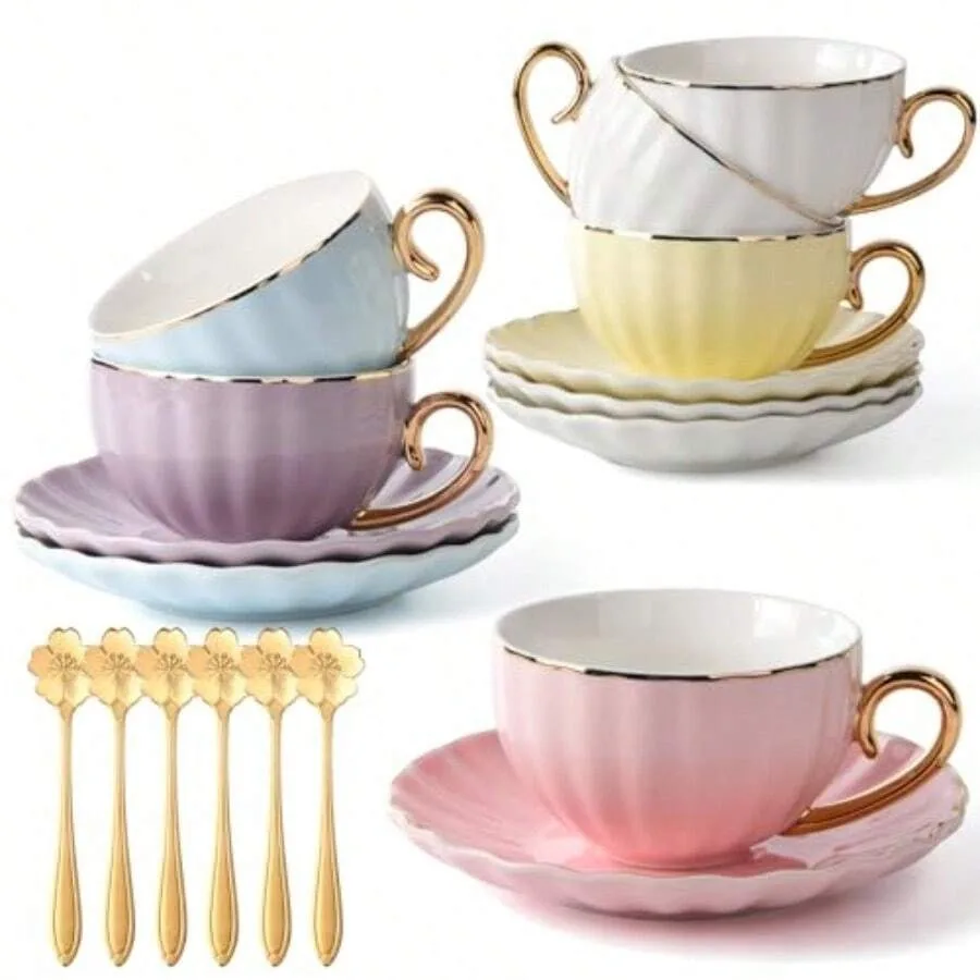 Tea Cups And Saucers Set 18-Piece Porcelain Tea Cup Set Of 6 With Golden Trim Pumpkin Coffee Cups With Golden Spoons Cappuccino
Tea Cups And Saucers Set 18-Piece Porcelain Tea Cup Set Of 6 With Golden Trim Pumpkin Coffee Cups With Golden Spoons Cappuccino