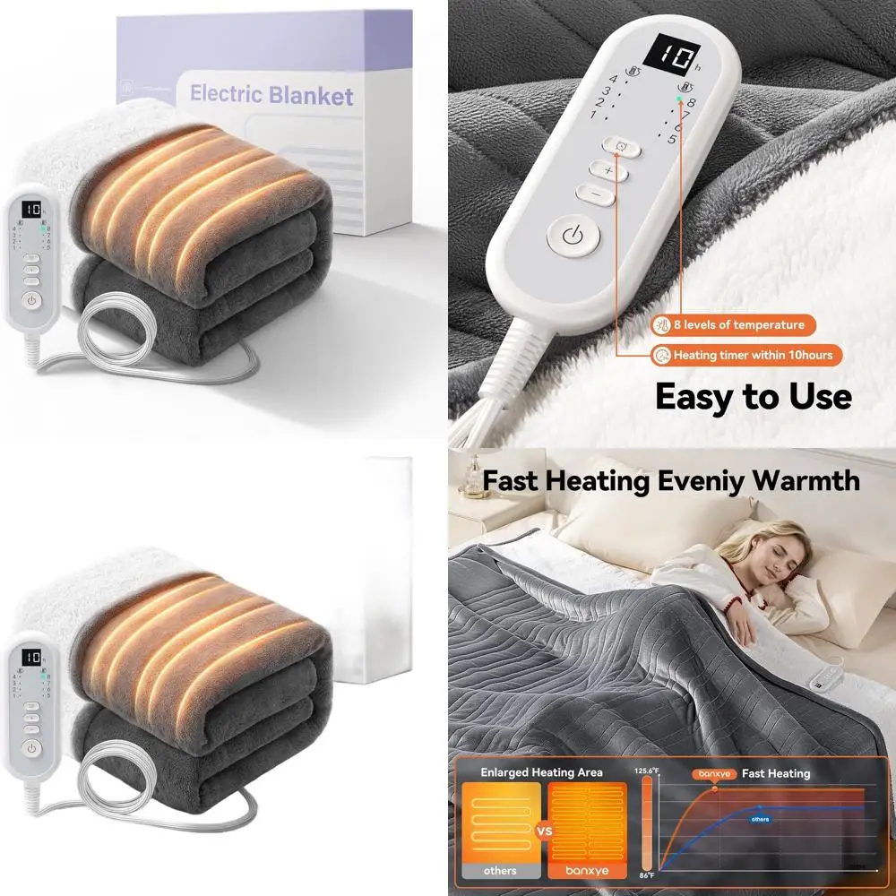 Twin Size Electric Blanket with Dual-Core Safety, ETL Approved, 62x84, 10H Auto Shut-Off, 8 Heat Settings, Washable Flannel & Sh
Twin Size Electric Blanket with Dual-Core Safety, ETL Approved, 62x84, 10H Auto Shut-Off, 8 Heat Settings, Washable Flannel & Sh