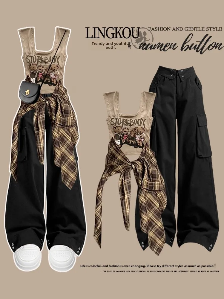 Fashionable Street Style Women's Summer Print Tank Top And Plaid Shirt Casual Slimming Workwear Pants Set Three-Piece Suit
Fashionable Street Style Women's Summer Print Tank Top And Plaid Shirt Casual Slimming Workwear Pants Set Three-Piece Suit