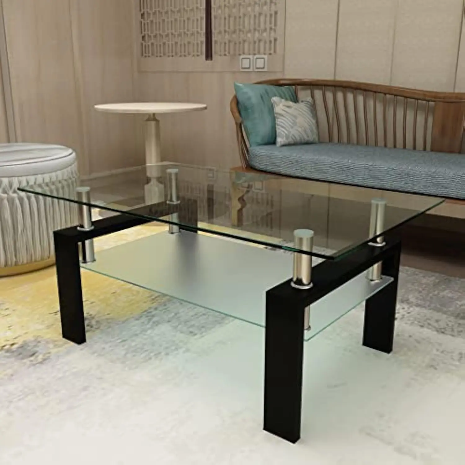 Modern Glass Coffee Table for Living Room, 39 Rectangle Coffee Table, 2-Tier Clear Center Table with Metal Leg and Storage Open
Modern Glass Coffee Table for Living Room, 39 Rectangle Coffee Table, 2-Tier Clear Center Table with Metal Leg and Storage Open