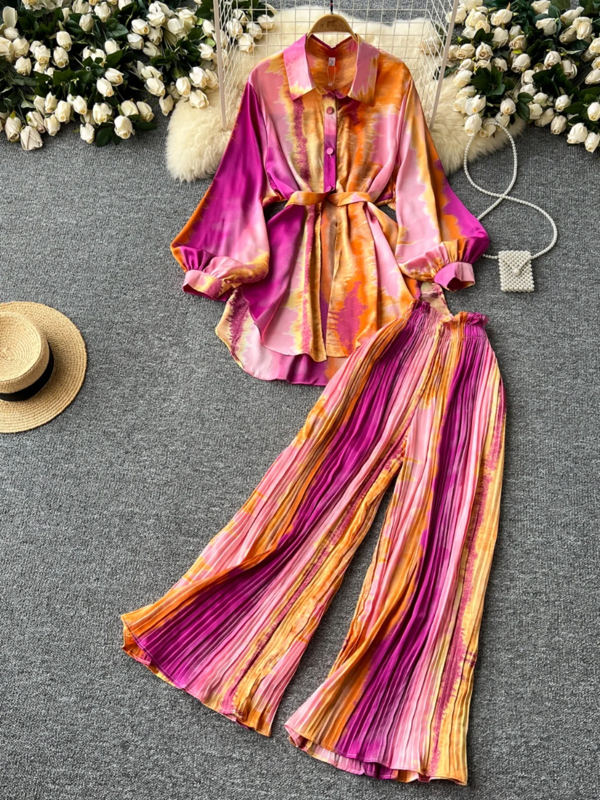 2024 Summer Autumn Women 2 Pieces Set Slim Waist Long Sleeve Print Shirts+High Waist Slim Wide Leg Long Pant Lady Suit
2024 Summer Autumn Women 2 Pieces Set Slim Waist Long Sleeve Print Shirts+High Waist Slim Wide Leg Long Pant Lady Suit