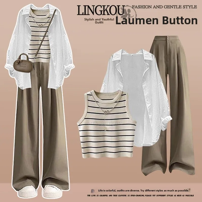 plus Size Spring Casual Set Women's High Lazy Style Striped Vest Slimming Wide Leg Pants Three Piece Set Fashionable Ensemble
plus Size Spring Casual Set Women's High Lazy Style Striped Vest Slimming Wide Leg Pants Three Piece Set Fashionable Ensemble
