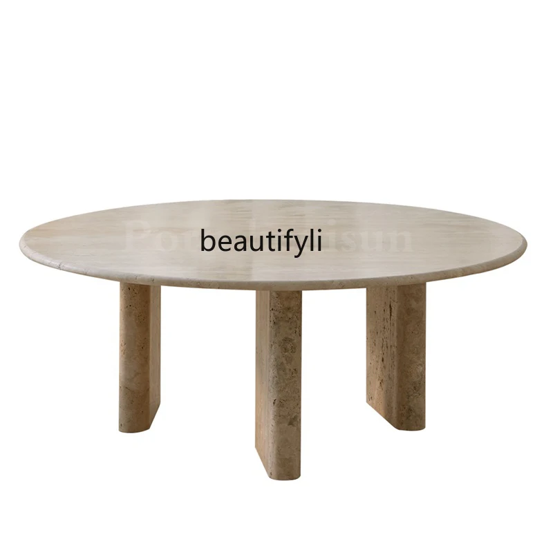 Natural Roman travertine round coffee table designer light luxury living room creative marble side table
Natural Roman travertine round coffee table designer light luxury living room creative marble side table