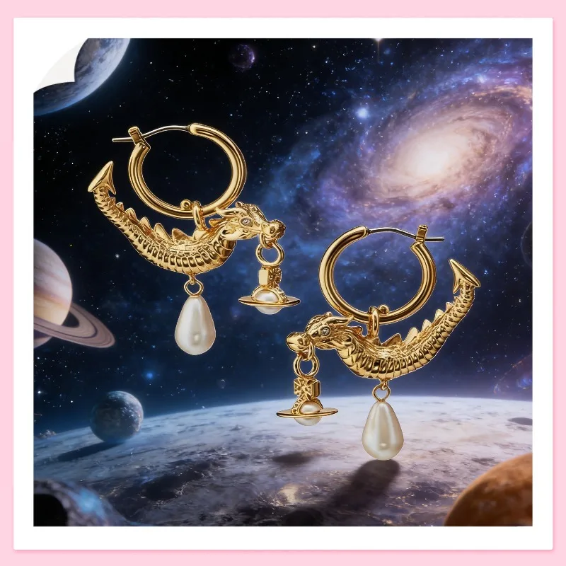 Silver Plated Dragon Hoop Earrings with Pearl & 3D Saturn Pendant, Trendy Gothic Jewelry for Women Gift
Silver Plated Dragon Hoop Earrings with Pearl & 3D Saturn Pendant, Trendy Gothic Jewelry for Women Gift