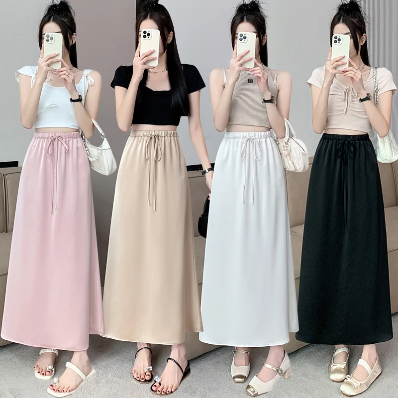 Elegant Acetate Satin Half Skirt Midi Length Casual Women's Summer Draping Loose Elastic Waist A-Line Skirt Commute Style
Elegant Acetate Satin Half Skirt Midi Length Casual Women's Summer Draping Loose Elastic Waist A-Line Skirt Commute Style