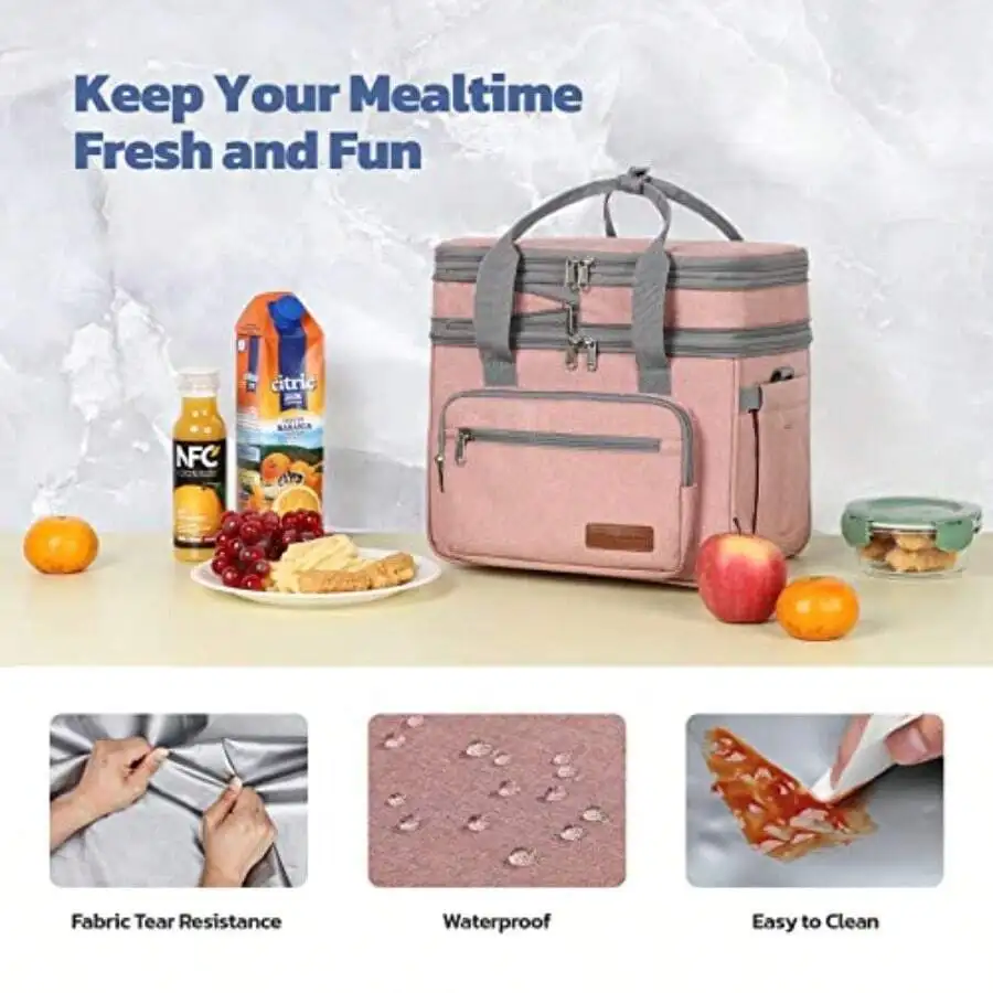 23L Expandable Double Deck Cooler Lunch Bag Lightweight Waterproof Tote With Insulated Pocket Pink
23L Expandable Double Deck Cooler Lunch Bag Lightweight Waterproof Tote With Insulated Pocket Pink