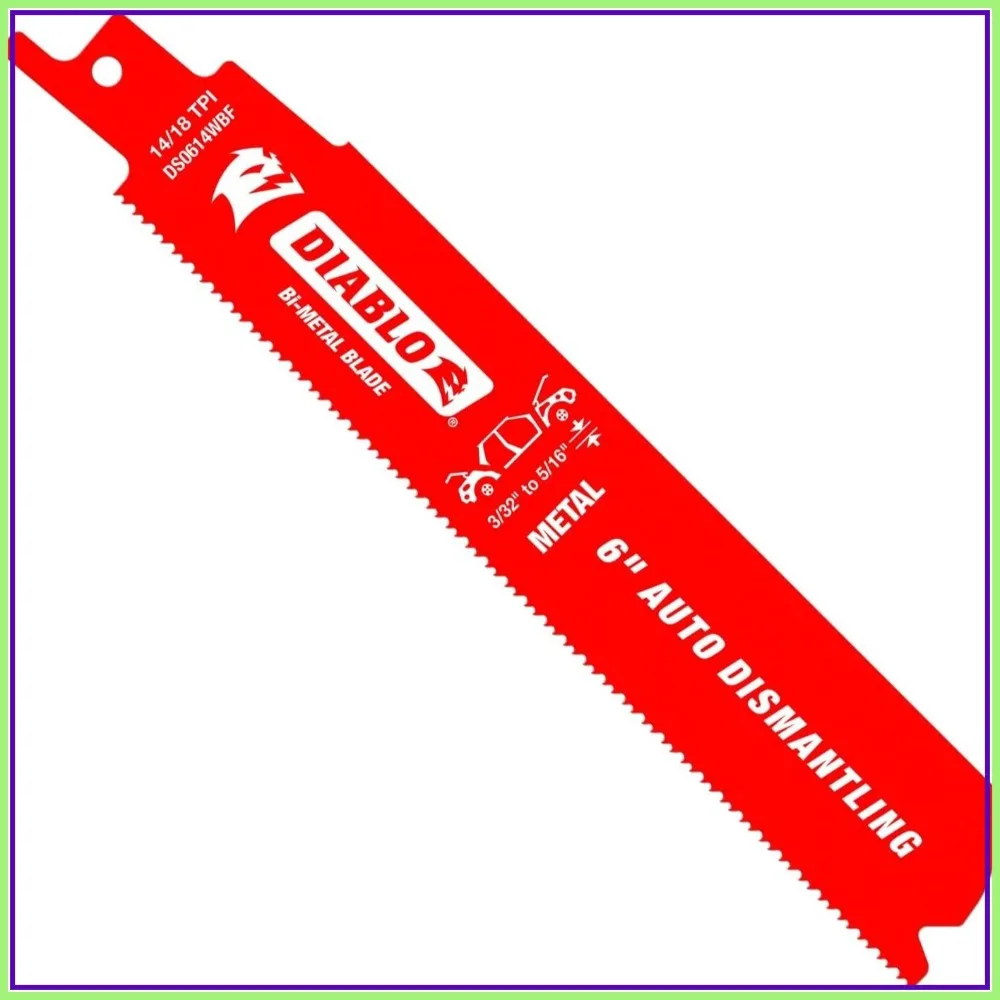 25 Pack 6 inch 14/18 TPI Bi-Metal Auto Dismantling Reciprocating Saw Blades for 1/16-5/16 Medium Metals
25 Pack 6 inch 14/18 TPI Bi-Metal Auto Dismantling Reciprocating Saw Blades for 1/16-5/16 Medium Metals