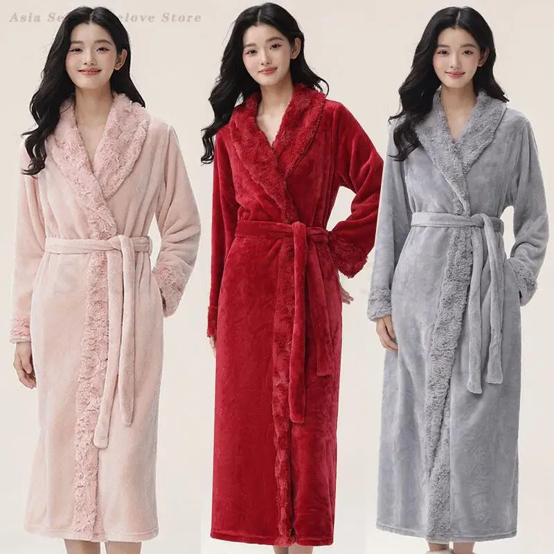 Thicken Flannel Women's Robe Sleepwear Warm Coral Fleece Female Bathrobe Kimono Homewear Autumn Winter Loose Nightgown Nightwear
Thicken Flannel Women's Robe Sleepwear Warm Coral Fleece Female Bathrobe Kimono Homewear Autumn Winter Loose Nightgown Nightwear