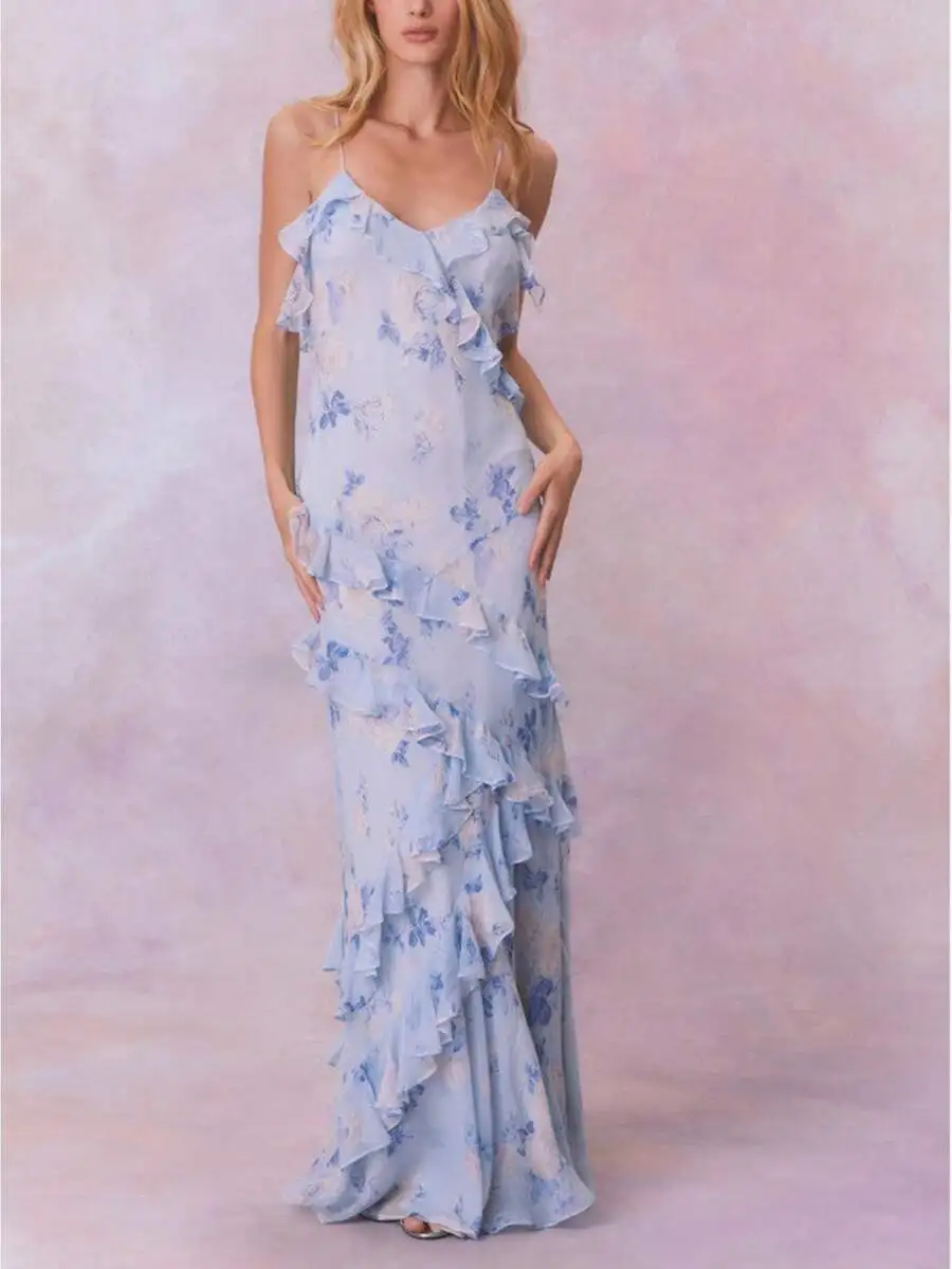 Women Summer Floral Ruffle Maxi Dress V Neck Sleeveless Elegant Party Wedding Guest Dress
Women Summer Floral Ruffle Maxi Dress V Neck Sleeveless Elegant Party Wedding Guest Dress
