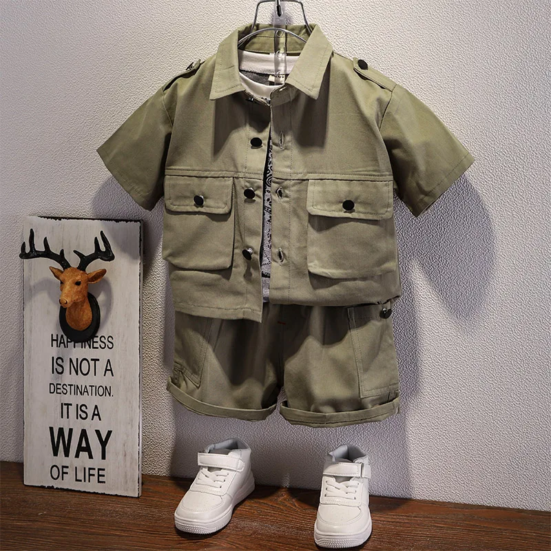 Summer Shorts Suit Army Green Button Lapel Shirt Multi-pocket Workwear Child Set 2 to 8 Years Kid Western Baby Boys Clothes 2025
Summer Shorts Suit Army Green Button Lapel Shirt Multi-pocket Workwear Child Set 2 to 8 Years Kid Western Baby Boys Clothes 2025