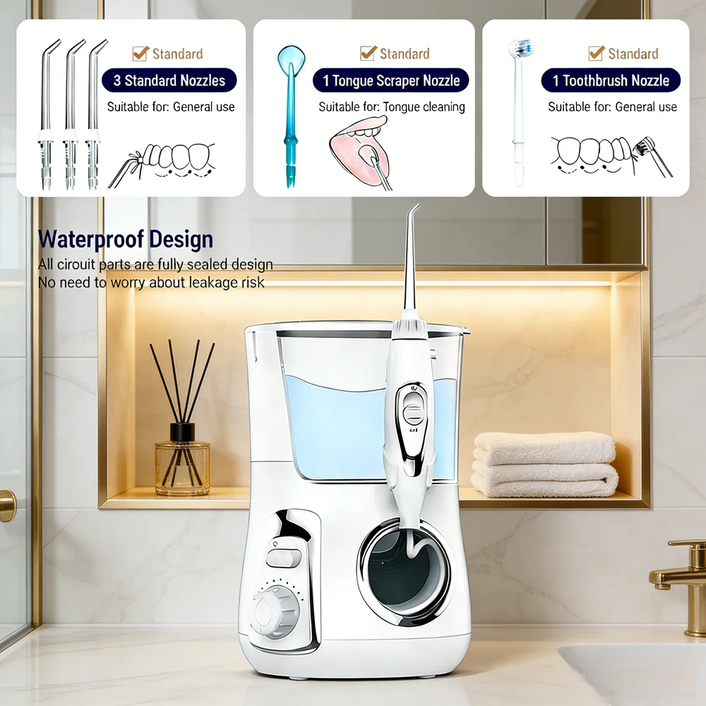 Электрический ирригатор для полости рта 800 мл, 10 режимов, для ежедневной гигиены зубов, 5 насадок
Электрический ирригатор для полости рта 800 мл, 10 режимов, для ежедневной гигиены зубов, 5 насадок
