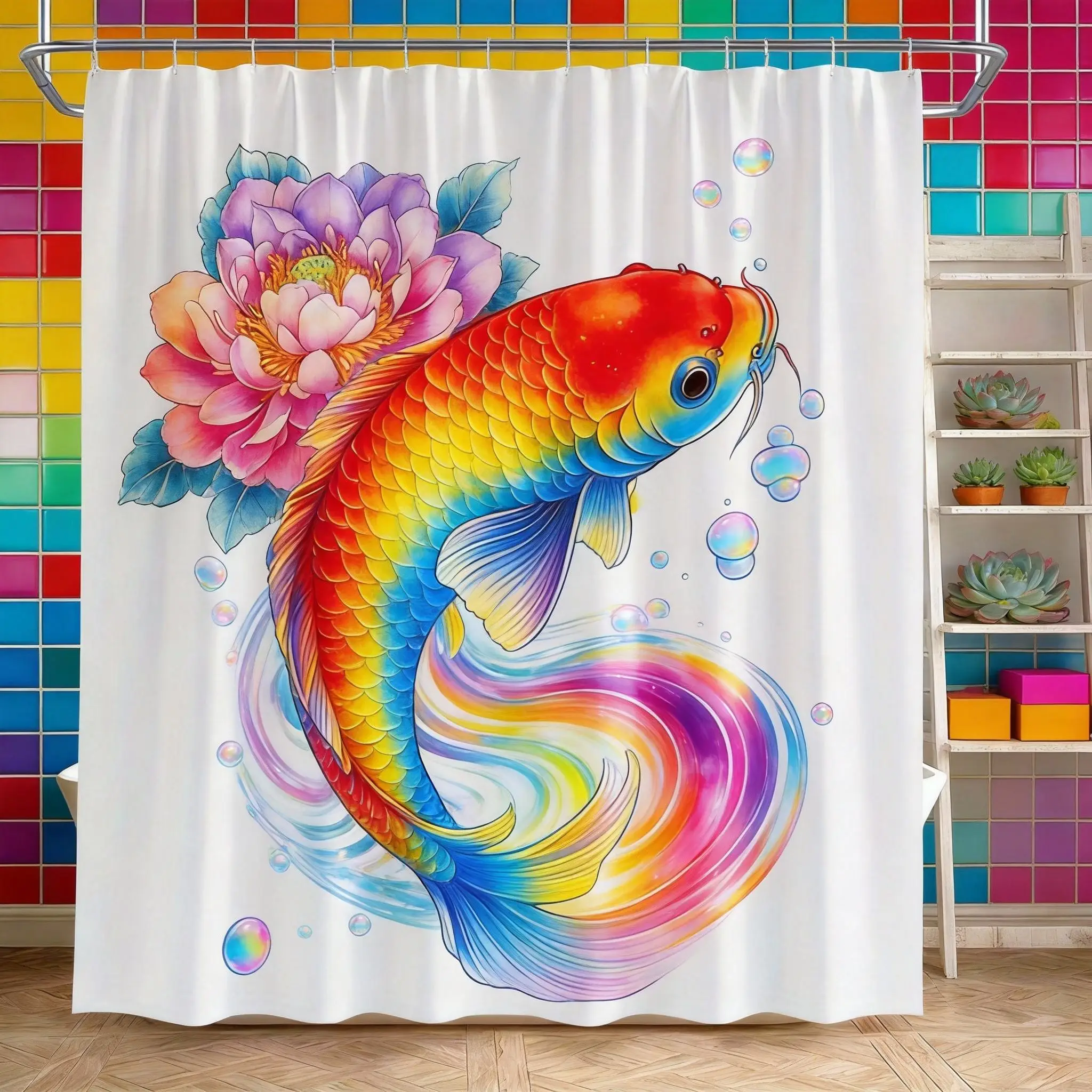 Koi Fish Shower Curtain 180x180cm – Japanese Lotus & Blue Aquatic Design with Water Droplets, Machine Washable, 12 Hooks
Koi Fish Shower Curtain 180x180cm – Japanese Lotus & Blue Aquatic Design with Water Droplets, Machine Washable, 12 Hooks