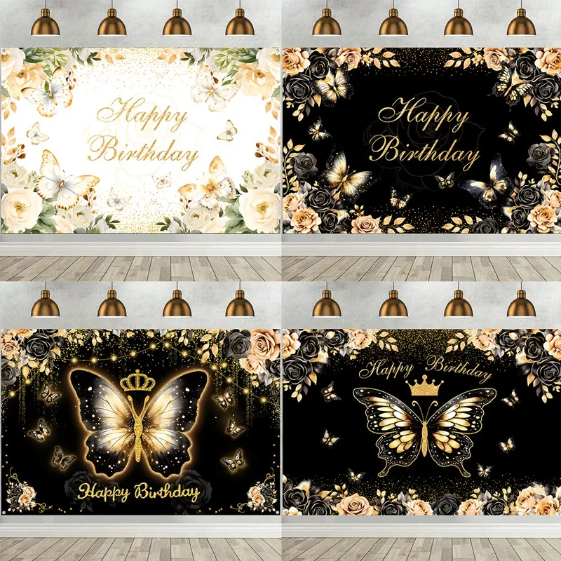 Happy Birthday Butterfly Themed Party Backdrop Black White Gold Princess Floral Decor Baby Shower Girls Birthday Party Supplies
Happy Birthday Butterfly Themed Party Backdrop Black White Gold Princess Floral Decor Baby Shower Girls Birthday Party Supplies