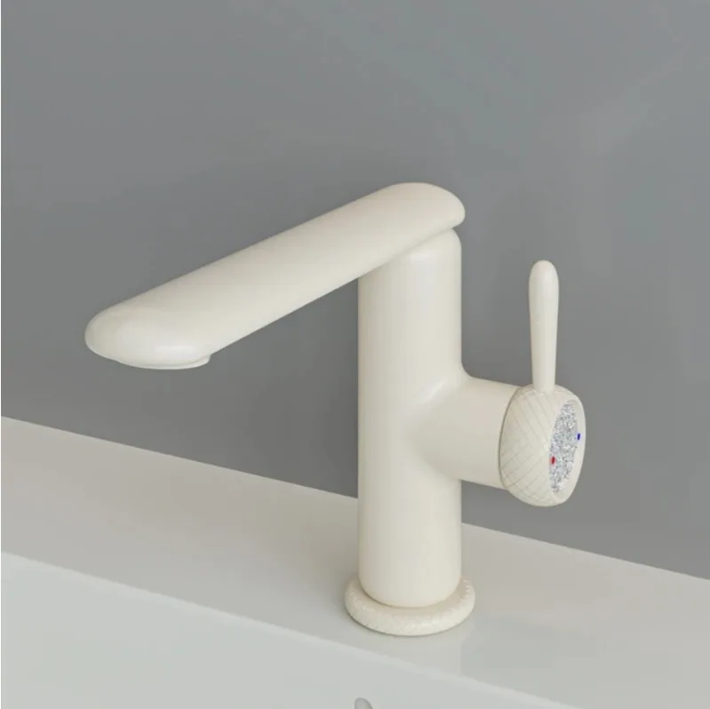 European simple washbasin milk white hot and cold faucet, household bathroom single hole washbasin faucet
European simple washbasin milk white hot and cold faucet, household bathroom single hole washbasin faucet