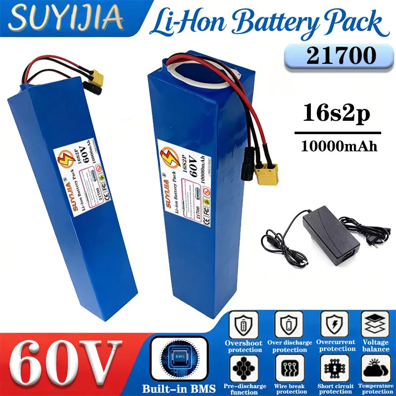 New 16S2P 60V 10Ah 21700 100-1500W lithium-ion battery pack high power power tool with built-in BMS + 67.2V charger
New 16S2P 60V 10Ah 21700 100-1500W lithium-ion battery pack high power power tool with built-in BMS + 67.2V charger